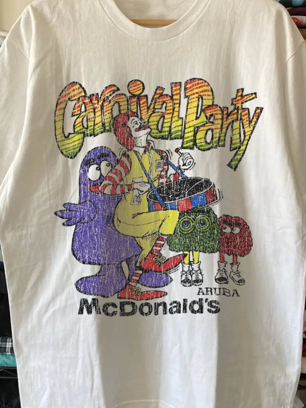 Rare 87 McDonalds Carnival Party Washed White Tee - Picture 2 of 5